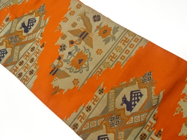 JAPANESE KIMONO / VINTAGE NAGOYA OBI / WOVEN ABSTRACT PHOENIX & ARISUGAWA PATTERN